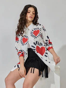 SHOWOFFFF - Women's Graphic Print White Long Sleeve Shirt