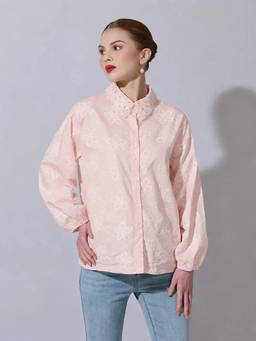 SHOWOFFFF - Women's Pink Floral Embroidered Shirt