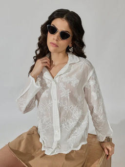 SHOWOFFFF - Women's Floral White Long Sleeve Shirt