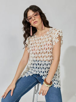 SHOWOFFFF - Women's Floral Cream Longline Top
