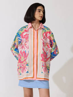 SHOWOFFFF - Women's Floral Multicolor Oversized Long Sleeve Shirt