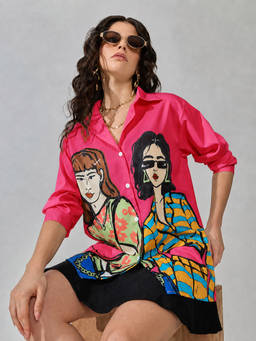 SHOWOFFFF - Women's Pink Graphic Print Long Sleeve Shirt