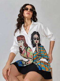 SHOWOFFFF - Women's White Graphic Print Long Sleeve Shirt