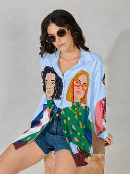SHOWOFFFF - Women's Graphic Blue Relaxed Fit Shirt