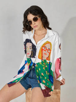 SHOWOFFFF - Women's Graphic White Relaxed Fit Shirt