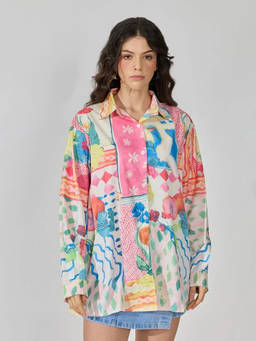 SHOWOFFFF - Women's Abstract Print Multicolor Long Sleeve Shirt