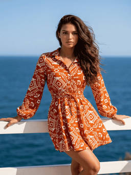 STREET 9 - Orange Printed Shirt Dress