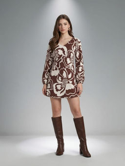 STREET 9 - Brown Printed Mini Dress
