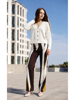 NOBARR - Women's White V-Neck Button Front Knit Cardigan