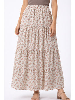 NOBARR - Women's Cream Floral Printed Maxi Skirt