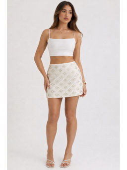 NOBARR - Women's Cream Embellished Side Zip and Inner Lining Skirt