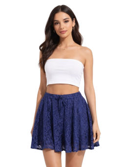 NOBARR - Women's Navy Blue Lace A-Line Flared Skater Mini Skirt