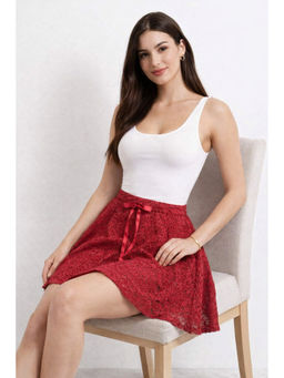 NOBARR - Women's Maroon Lace A-Line Flared Skater Mini Skirt