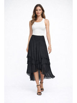 NOBARR - Women's Black Chiffon High-Low Back Zip Closure Ruffle Skirt