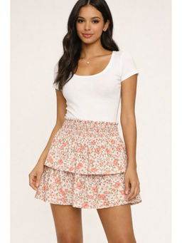 NOBARR - Women's Multicolor Floral Printed Smocked Waist Tiered Mini Skirt