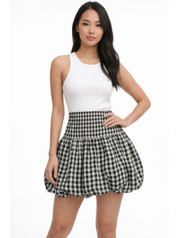 NOBARR - Women's Black Pure Cotton Casual Bubble Hem Balloon Mini Skirt