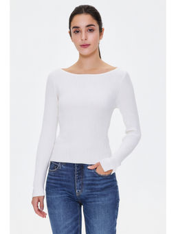 NOBARR - Women's Off-White Ribbed Full Sleeve Slim Fit Knit Sweater