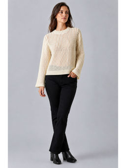 NOBARR - Off White Women's Pure Cotton Loose Fit Casual Open Knit Sweater