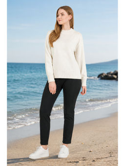 NOBARR - Women's Off White Mock Neck Knit Soft Acrylic Blend Sweater