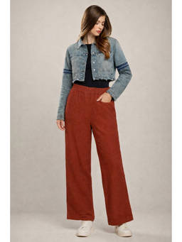 NOBARR - Women's Rust Wide Leg Cotton Elastic Waist Side Pockets Relaxed Fit Pant