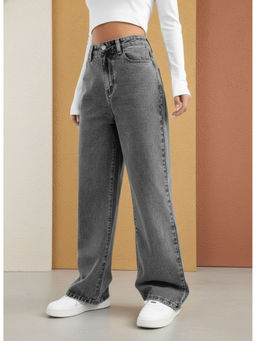 VBEAUTI - Women Grey Wide leg Stretchable Jeans