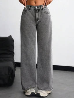VBEAUTI - Grey Women Wide leg Stretchable High Rise Jeans