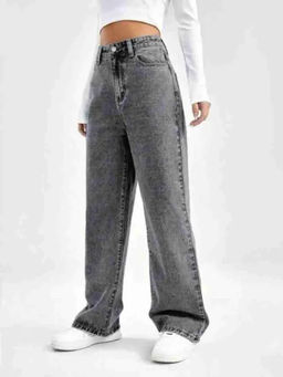 VBEAUTI - Women Grey Wide leg High Rise Jeans