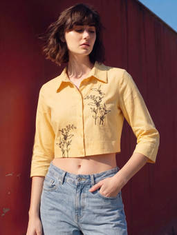 ZUMMER - Cotton Tropical Embroidered Yellow Crop Top