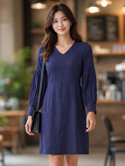 Style Quotient - Women Solid Polyester Navy Blue Dress