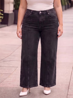 Style Quotient - Women Plus Size Black Wide Leg High Rise Stretchable Jeans