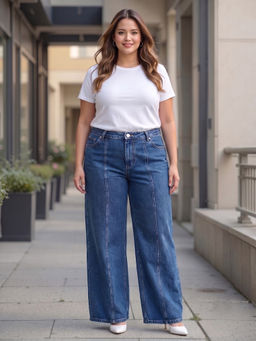 Style Quotient - Women Plus Size Mid Blue Wide Leg High Rise Stretchable Jeans
