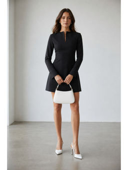 Virgio - Women Black Solid Cotton Mini Dress With Pintuck Waist