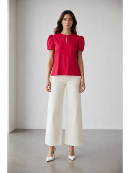 Virgio - Pink Women Solid Cotton Lace Insert Regular Top