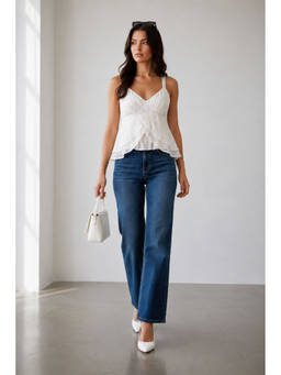 Virgio - White Women Ethnic Motifs Cotton Ruffle Peplum Top