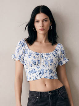 Outzidr - Multicolor Printed Wrap Hem Crop Top