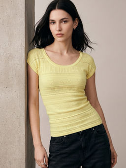 Outzidr - Yellow Round Neck Crochet Styled Top