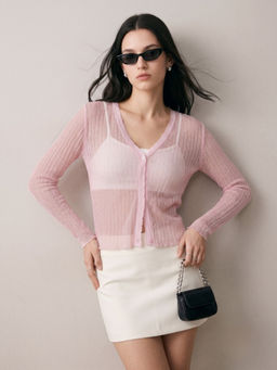 Outzidr - Pink Pointelle Textured Top