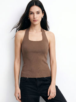 Outzidr - Taupe Halter Neck Tank Top