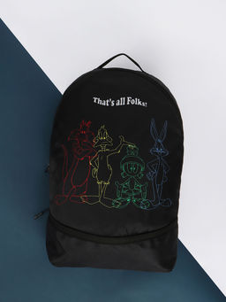 Bewakoof - Official Looney Tunes Merchandise Black That's All Folks Printed Small Backpack (S)