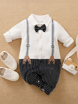 Hopscotch - Boys White Stripe Print Bodysuit