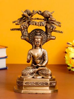 eCraftIndia - Ethnic Carved Blessing Lord Buddha Meditating Under Tree Artifact