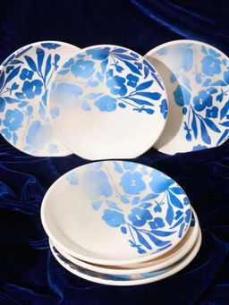 Amalfiee Ceramics - Blue Ivy Ceramic Quarter Plates (Pack of 6)