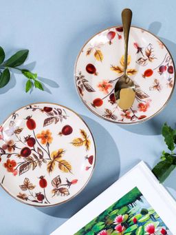 Amalfiee Ceramics - Anaara Floral Printed Quarter Platess (Pack of 2)