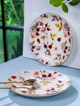 Amalfiee Ceramics - Anaara Floral Printed Dinner Platess (Pack of 2)