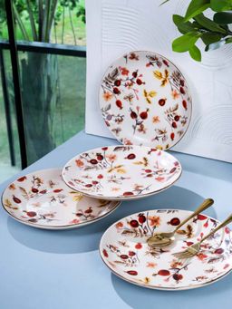 Amalfiee Ceramics - Anaara Floral Printed Dinner Plates (Pack of 4)