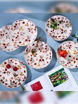 Amalfiee Ceramics - Anaara Floral Printed Dinner Platess (Pack of 6)