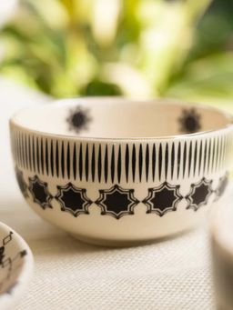 Amalfiee Ceramics - Shatranj Black and White Printed Soup Bowls (Pack of 6)