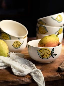 Amalfiee Ceramics - Zesty Lime Printed Ceramic Soup Bowls (Pack of 2)