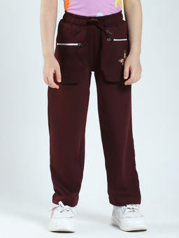 Monte Carlo - Girls Burgundy Solid Regular Fit Track Pants