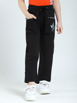 Monte Carlo - Girls Black Solid Regular Fit Track Pants